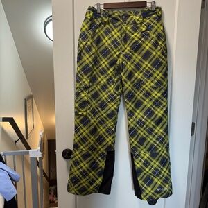 Boys Columbia Omni-Heat Snow Pants Ski Snowboard Green Black Plaid‎ Winter 18/20